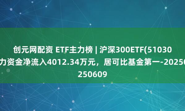 创元网配资 ETF主力榜 | 沪深300ETF(510300)主力资金净流入4012.34万元，居可比基金第一-20250609